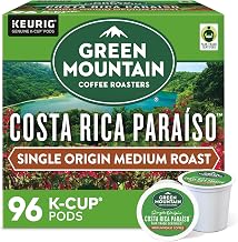 Green Mountain Coffee Roasters Costa Rica Paraiso, Single-Serve Keurig K-Cup Pods, Medium Roast Coffee Pods, 96 Count