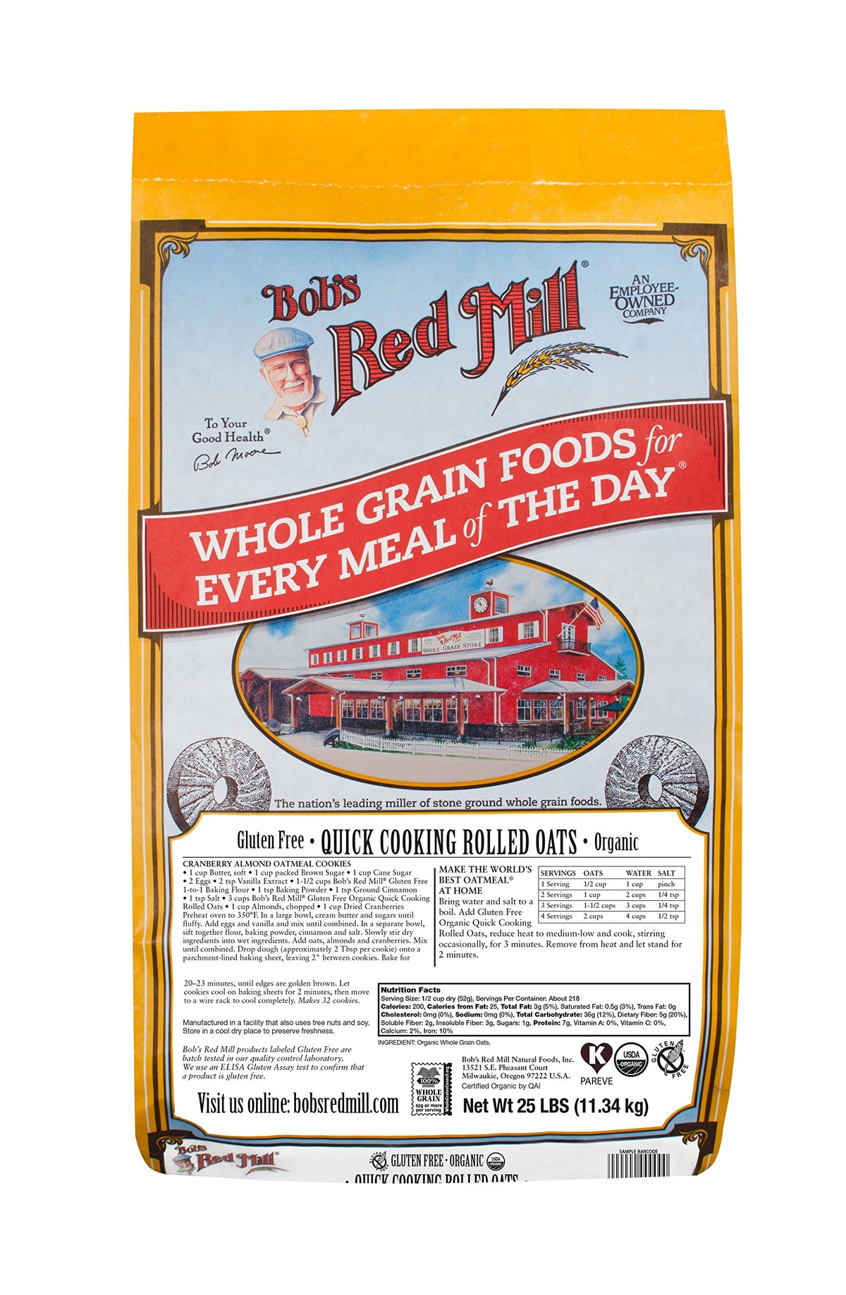 Gluten Free Organic Quick Cooking Oats by Bob's Red Mill – 400 Ounce (Pack of 1), Model 1993B25