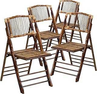 Flash Furniture Folding Bohemian Bamboo Chairs with Curved Backs, Modern Bamboo Folding Dining Chairs, 300 lb. Static Weight Capacity, Set of 4