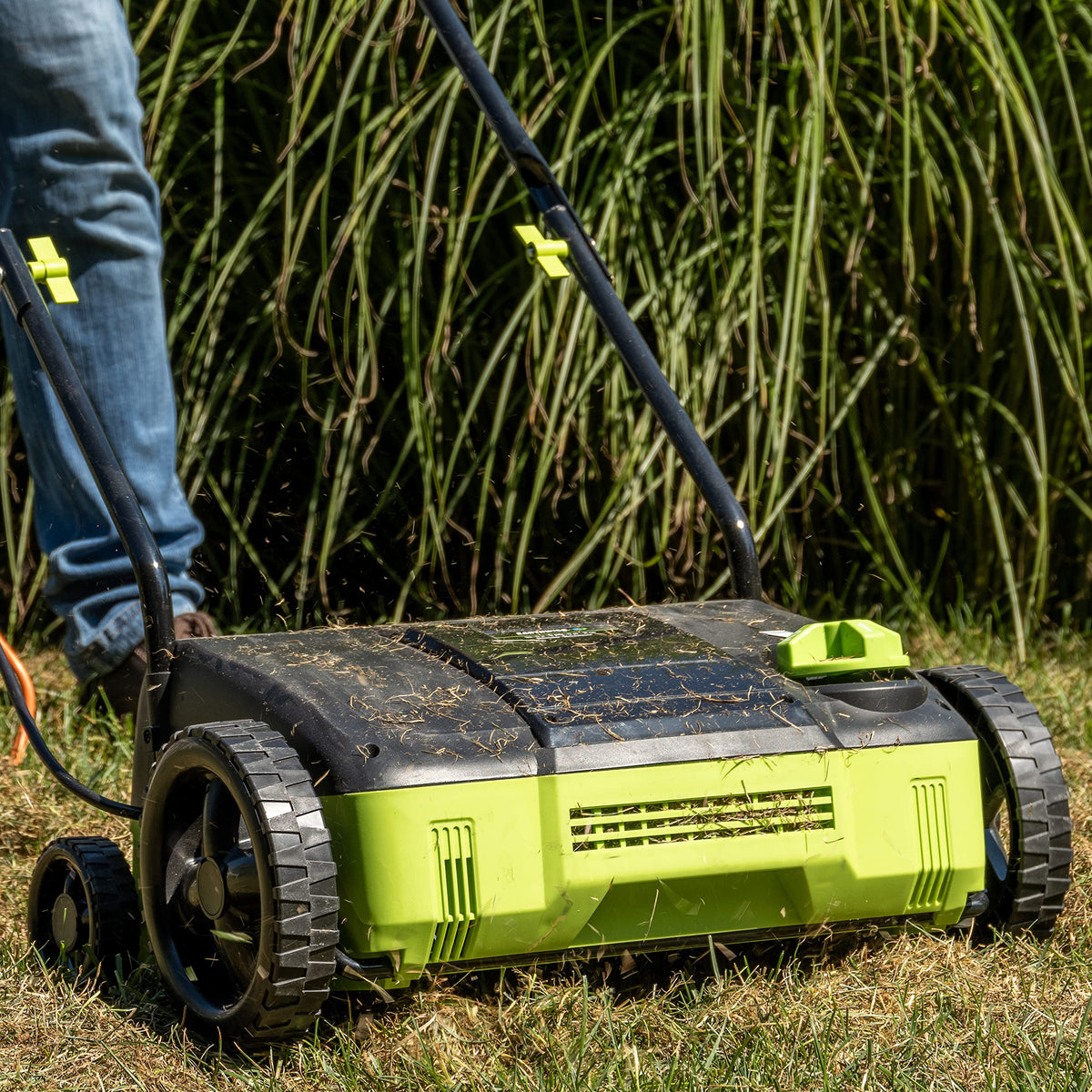 12-Amp 12-Inch Corded Electric Lawn Dethatcher by Earthwise – 12-Inch, 12-Amp, Metal, Black/Green, Model DT71212