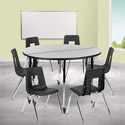 Flash Furniture Emmy Mobile 47.5" Circle Wave Flexible Laminate Activity Table Set with 18" Student Stack Chairs, Grey/Black | Mobile, Flexible, 18 in Student Stack Chairs, Laminate