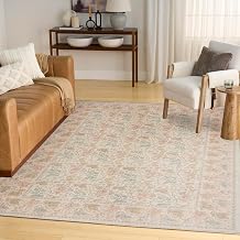 Nourison Home Botanical Washables Beige Multicolor 4' x 6' Area Rug - Easy Clean, Non Shedding, Bed Room, Living Room, Dining Room, Kitchen (4' x 6')