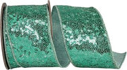 Reliant Ribbon Metallic Sequin Fantasy Deluxe Metallic Backed Wired Edge, Aqua, 2-1/2 Inch, 5 Yards