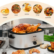 Kiss the Water Electric Roaster Oven, 28 Quart with Self Basting Lid, Silver