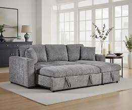 Lilola Home Seraphina II 97-Inch Sleeper Sectional Sofa Gray Boucle Fabric