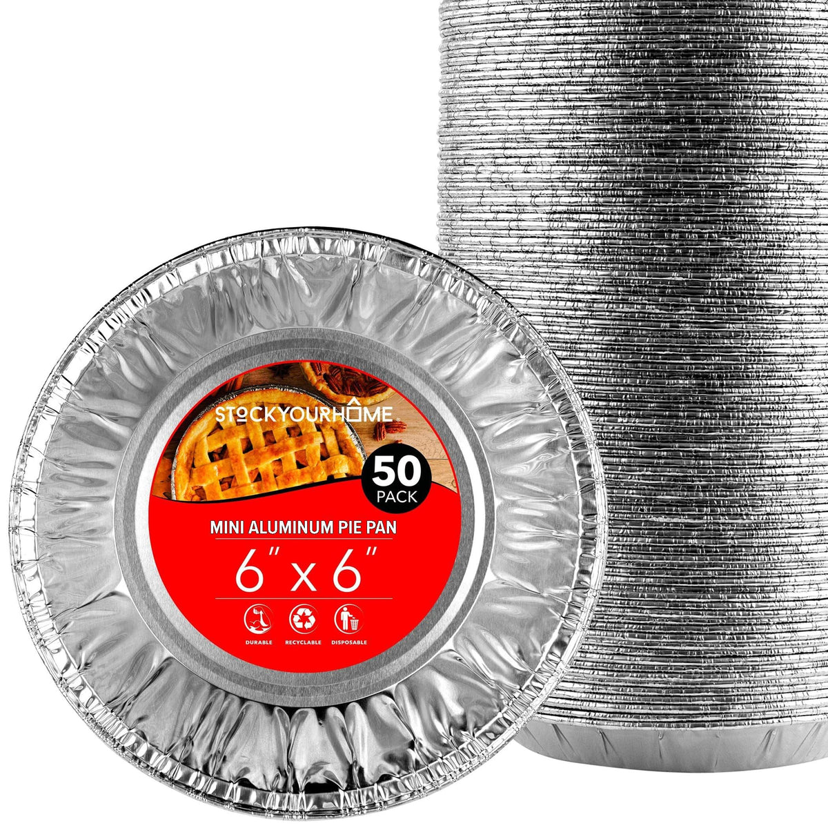 6 Inch Aluminum Foil Pie Pans (50 Count) by Stock Your Home – 50 Pack (6 Inch), 0.375 pounds, Aluminum, Silver, Pack of 50