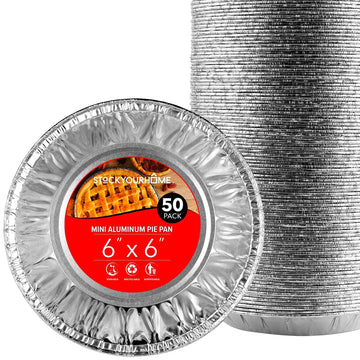 6 Inch Aluminum Foil Pie Pans (50 Count) by Stock Your Home – 50 Pack (6 Inch), 0.375 pounds, Aluminum, Silver, Pack of 50