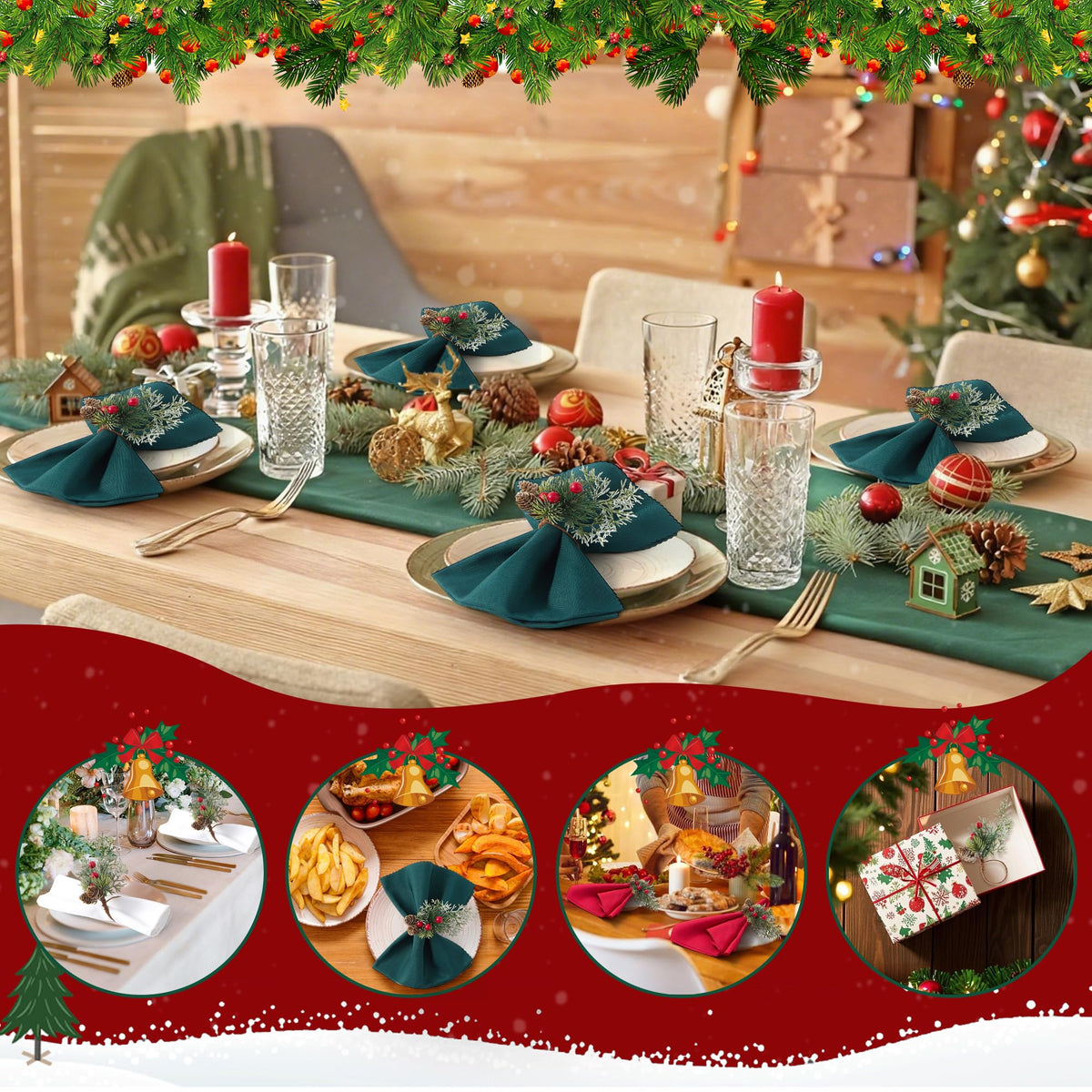 Aptywow Christmas Napkin Rings, Set of 12, Green