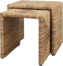 NPD Furniture Kanza, Round End Table with Sculptural Base for Living Room, Natural