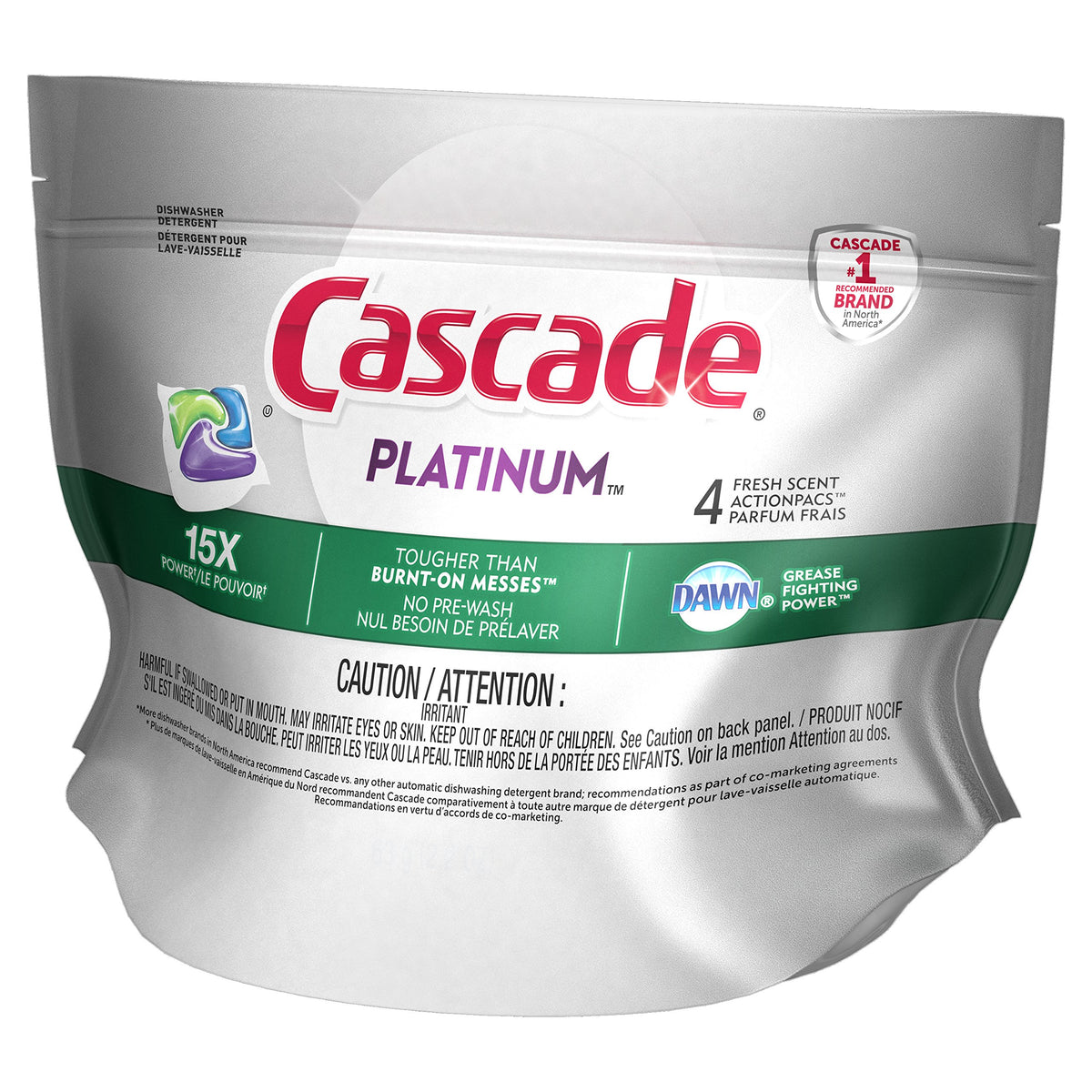 Platinum ActionPacs Dishwasher Detergent by Cascade – 4 Count (Pack of 1), Fresh Scent, Model 10037000984228