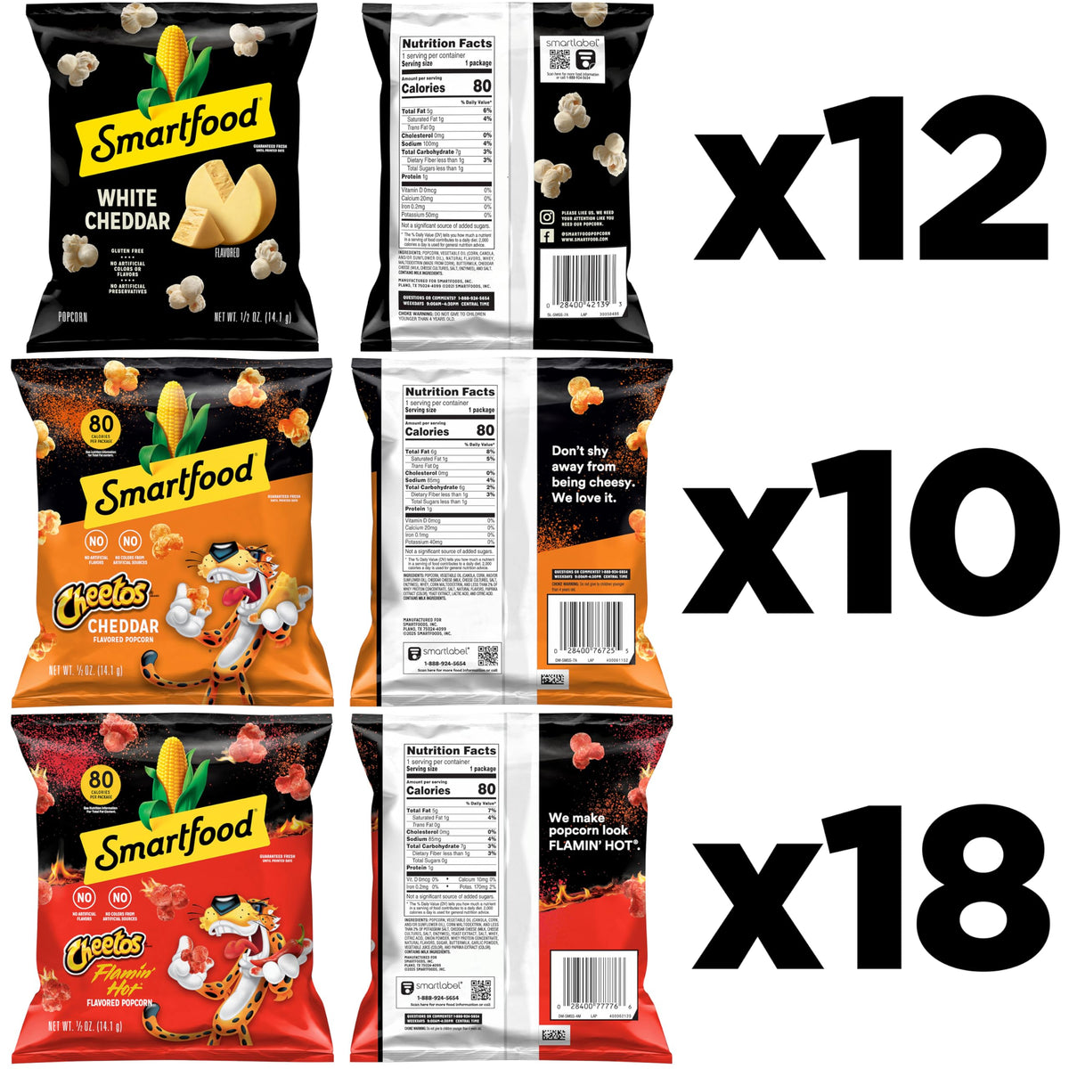 Smartfood White Cheddar & Flamin' Hot / 0.5 Ounce (Pack of 40) / 1 Popped