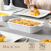 Malacasa Ceramic Casserole Set, 4 Rectangular Dishes, White