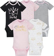 Gerber Baby 5 Pack Onesies, Princess, 0-3