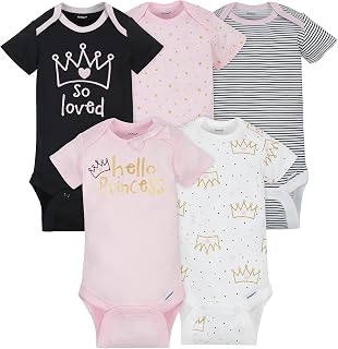 Gerber Baby 5 Pack Onesies, Princess, 0-3