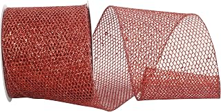 Reliant Ribbon Grand Net Glitter Wired Edge Ribbon, 4 Inch X 10 Yards, Red