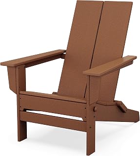 Polywood Contemporary Modern Folding Adirondack Chair in Teak