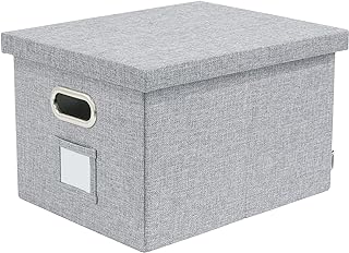 Bankers Box Foldable Linen Fabric Storage Box with Lid and Metal Handles, 15” x 12” x 10”