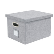 Foldable Linen Fabric Storage Box with Lid and Metal Handles by Bankers Box – 15" x 12" x 10", Linen, Gray,White, Model 0762001