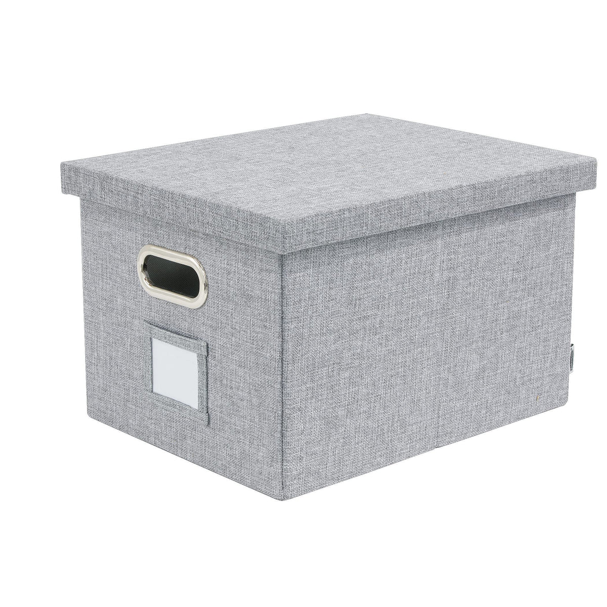 Foldable Linen Fabric Storage Box with Lid and Metal Handles by Bankers Box – 15" x 12" x 10", Linen, Gray,White, Model 0762001