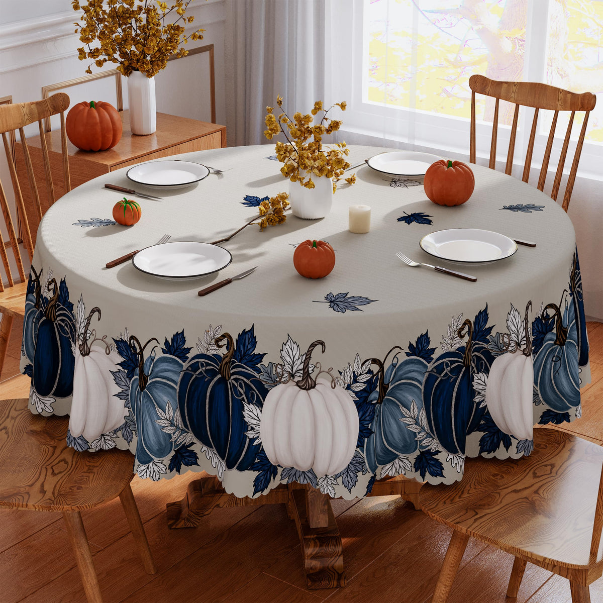 Siilues Round Tablecloth, 70x70 Inch Polyester, Blue