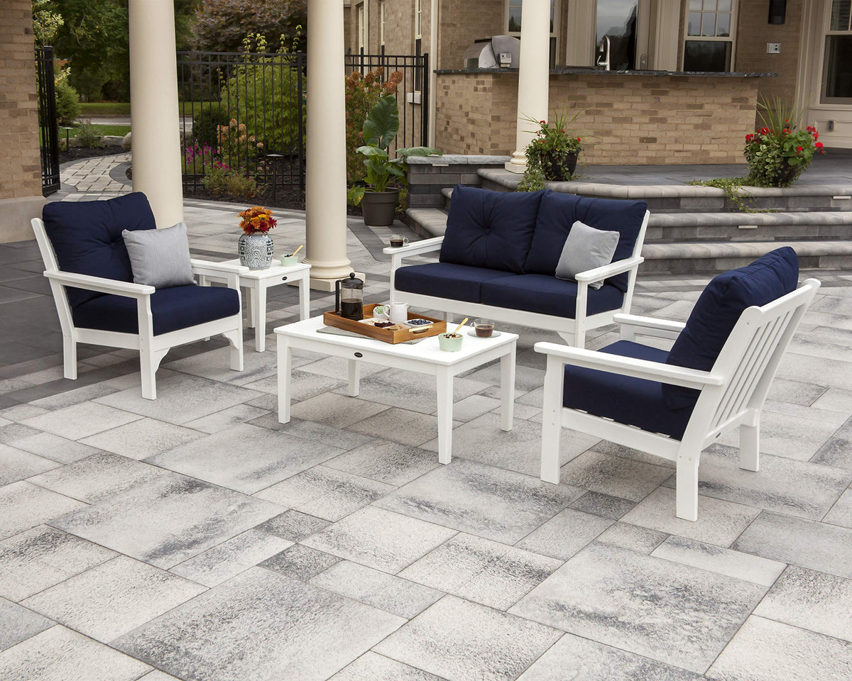 ® Vineyard 5-Piece Deep Seating Set in White/Spa by Polywood – High Density Polyethylene, White / Spa, Model PWS332-2-WH5413