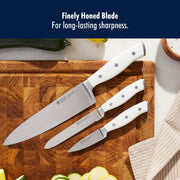 Forged Accent Razor-Sharp 3-pc Kitchen Knife Set by HENCKELS – 8", Stainless Steel, White, Model 1021238