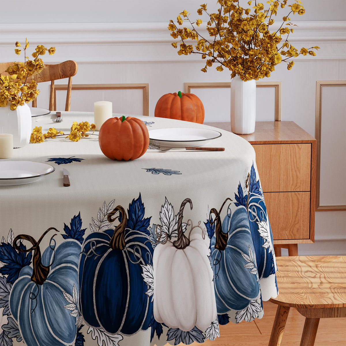 Siilues Round Tablecloth, 70x70 Inch Polyester, Blue