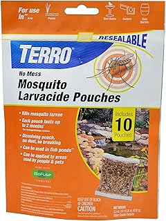 TERRO No Mess Mosquito Larvacide Pouches, 10-Pack | Dissolvable Pest Control Packets for Standing Water, Outdoor Mosquito Killer with Long-Lasting 2 Month Protection