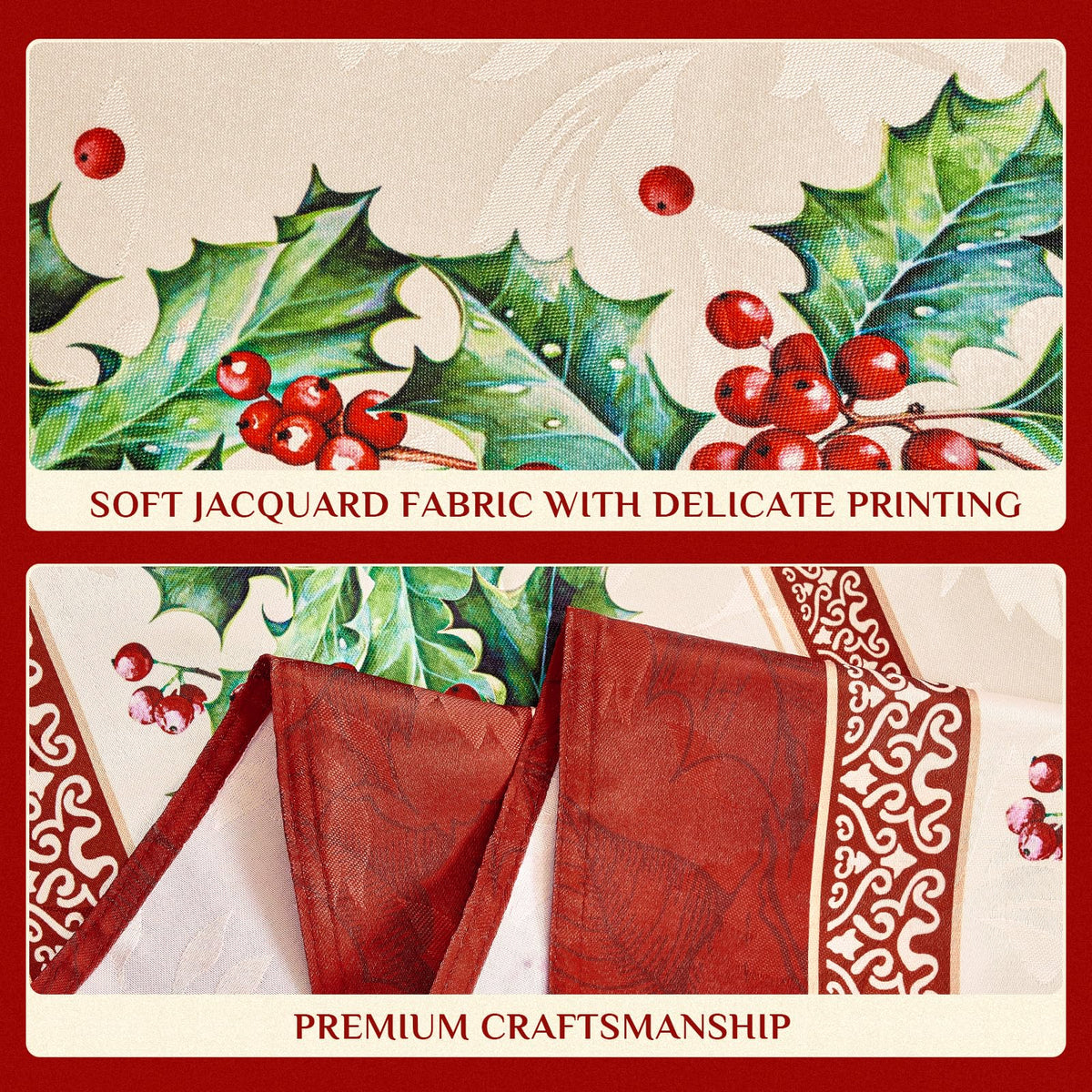 Softalker Christmas Jacquard Tablecloth, 70 Inch Round, Holly