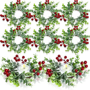 Willbond Christmas Candle Rings, 9 Inch Diameter with Berry Greenery, Set of 12