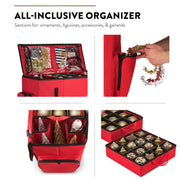 Zober Ornament Storage Box With Trays, Holds 73 Ornaments, Red