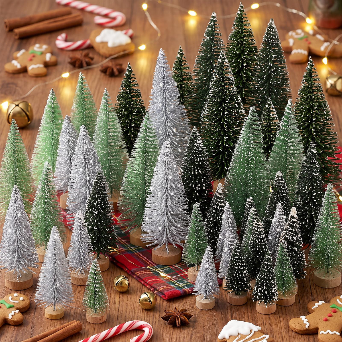Hatisan Mini Christmas Trees, 30 Pack, Silver Green
