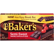 Bakers Semi Sweet Baking Chocolate Bar by Baker's – 4.0 Ounce (Pack of 12), Pack of 12