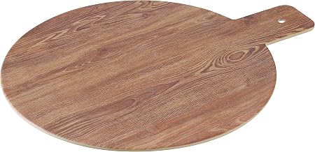 Yanco WD-112 Round Wooden Tray with Handle, 11.75" Diameter, Melamine, Brown Color, Pack of 12