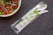Eco-Products Compostable CPLA 6" Plastic Utensil Set – Wrapped Plantware Cutlery, Case of 250, White Disposable Knife, Fork, Spoon, and Napkin, Renewable Material Made from Plants, Sturdy and Strong