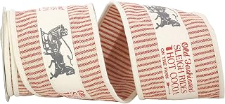 Reliant Ribbon Vintage Natural Ticking Wired Edge Ribbon, 4 Inch X 5 Yards, Natural