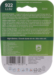 922 LongerLife Miniature Bulb by PHILIPS – 2 Count (Pack of 1), Glass, Pack of 2, Model 922LLB2