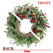 Sggvecsy Artificial Christmas Wreath, 22 Inch Diameter, Red Berry with Pine Cones