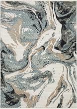 Oriental Weavers Echo Area Rug - ECH07-5'3" x 7'6" - in Steel Blue/Ivory - Modern Style, Stain Resistant, Family and Pet Friendly, Bedroom, Office Rug