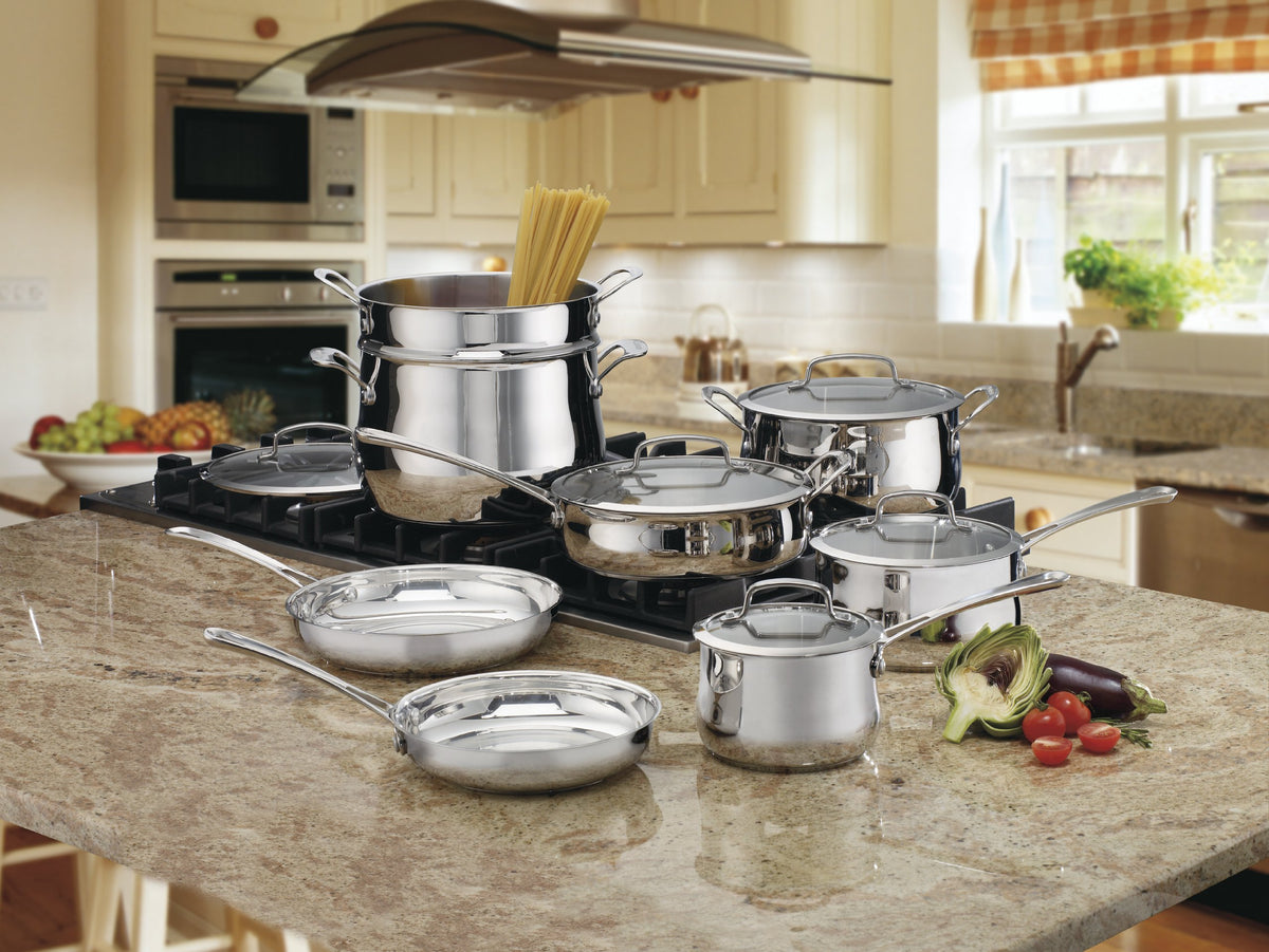 Contour Stainless 13-Piece Cookware Set with 12-Quart Stockpot Bundle by Cuisinart – Variety Pack, Aluminum, Silver