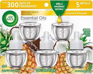 Air Wick Plug in Scented Oil Refill, 5 ct, Coconut and Pineapple, Air Freshener, Essential Oils