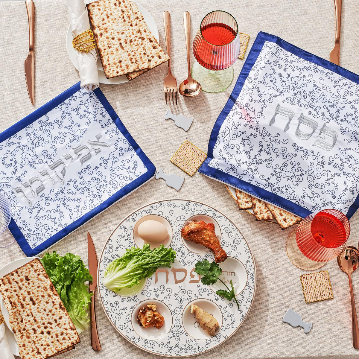 Rite Lite Ceramic Seder Plate, Large, Blue Gold White