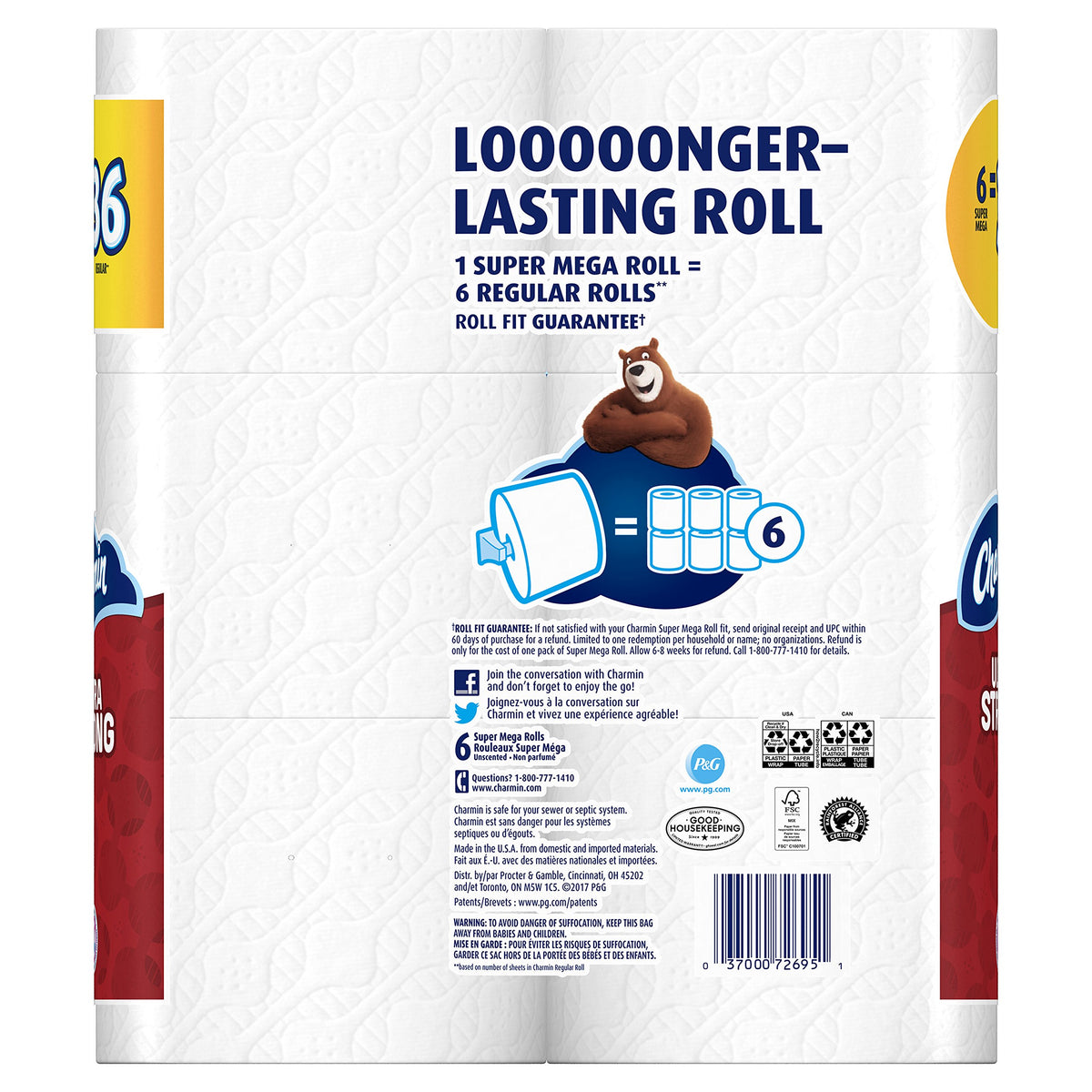 Ultra Strong Bathroom Tissue - 6 Jumbo Rolls by Charmin – 6 Count (Pack of 1), Paper, White, Pack of 6