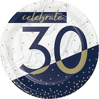 Creative Converting Navy and Gold Birthday Dessert Plates, 7"
