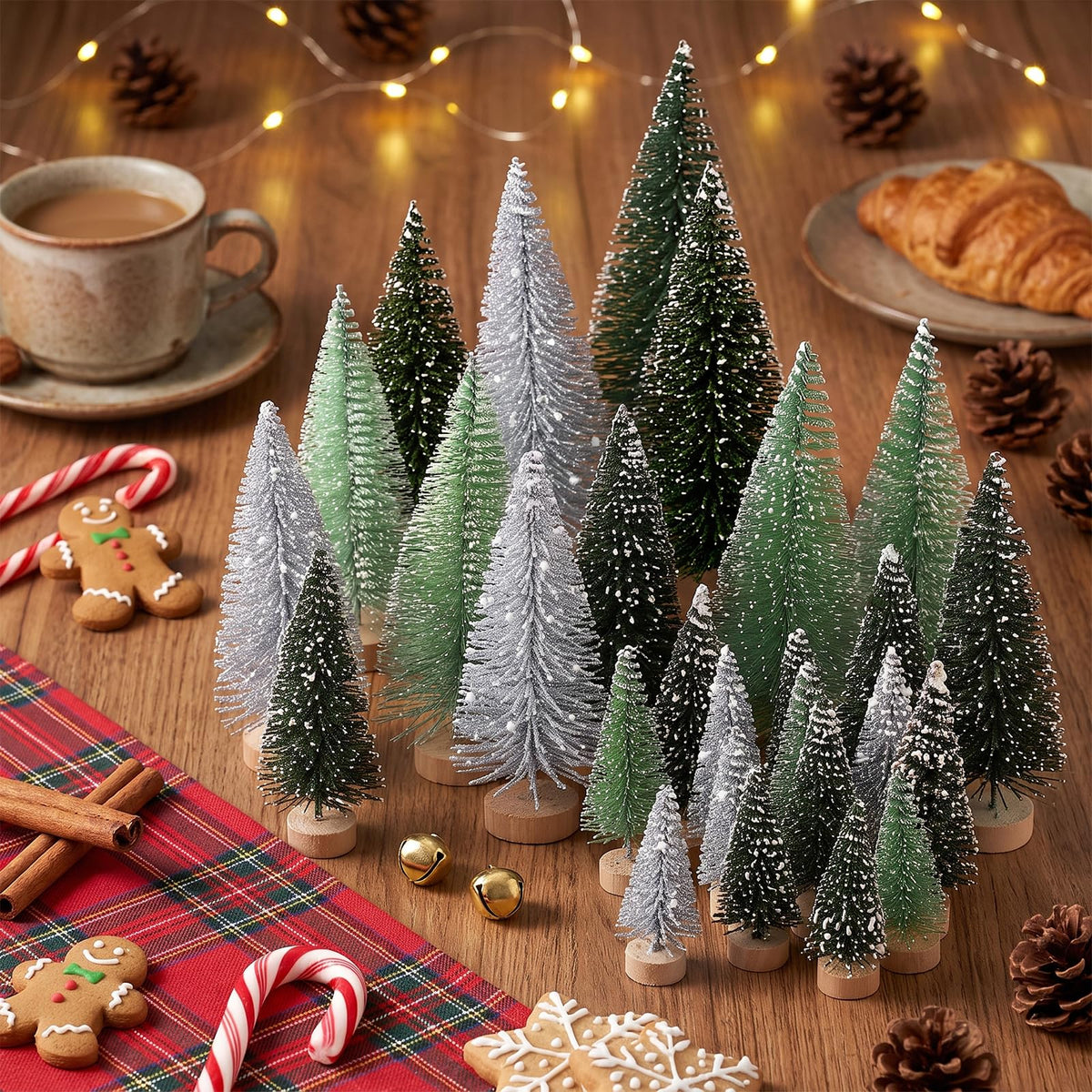 Hatisan Mini Christmas Trees, 30 Pack, Silver Green