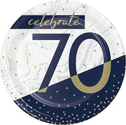 Creative Converting Navy and Gold 70th Birthday Dessert Plates, 8 ct