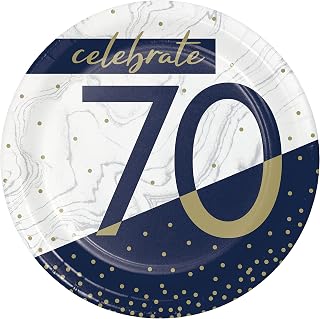 Creative Converting Navy and Gold 70th Birthday Dessert Plates, 8 ct