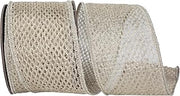 Reliant Ribbon Ribbon - Antique Metallic Chain Link Net Wired Edge Ribbon, Platinum, 4 Inch, 10 Yards