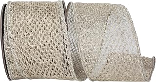 Reliant Ribbon Ribbon - Antique Metallic Chain Link Net Wired Edge Ribbon, Platinum, 4 Inch, 10 Yards