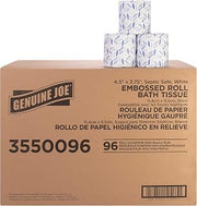 Genuine Joe Embossed Bath Tissue, 2-Ply, Septic Safe, Individually Wrapped, 4.5" x 3.75", 500 Sheets/Roll, 96 Count